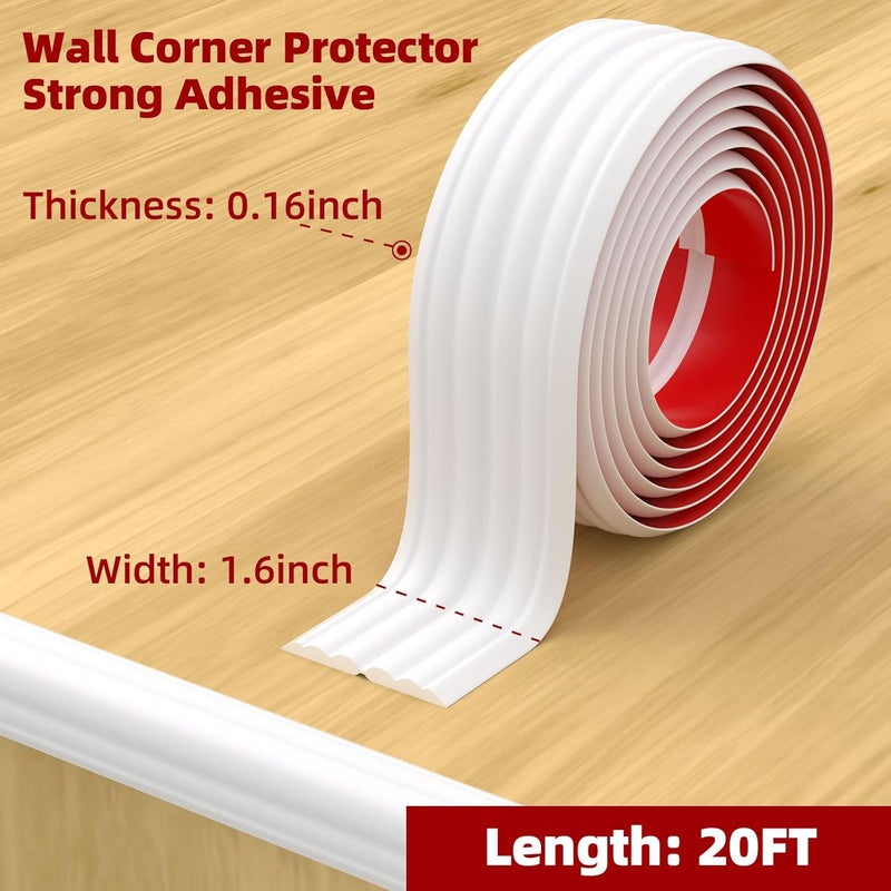 Duzzy Wall Corner Protector Trim, 20 Feet Flexible Inside & Outside Guard, Peel and Stick Molding, Self-Adhesive Strip for Wall Edge, Ceiling, Door Frames, Countertop - Image 2